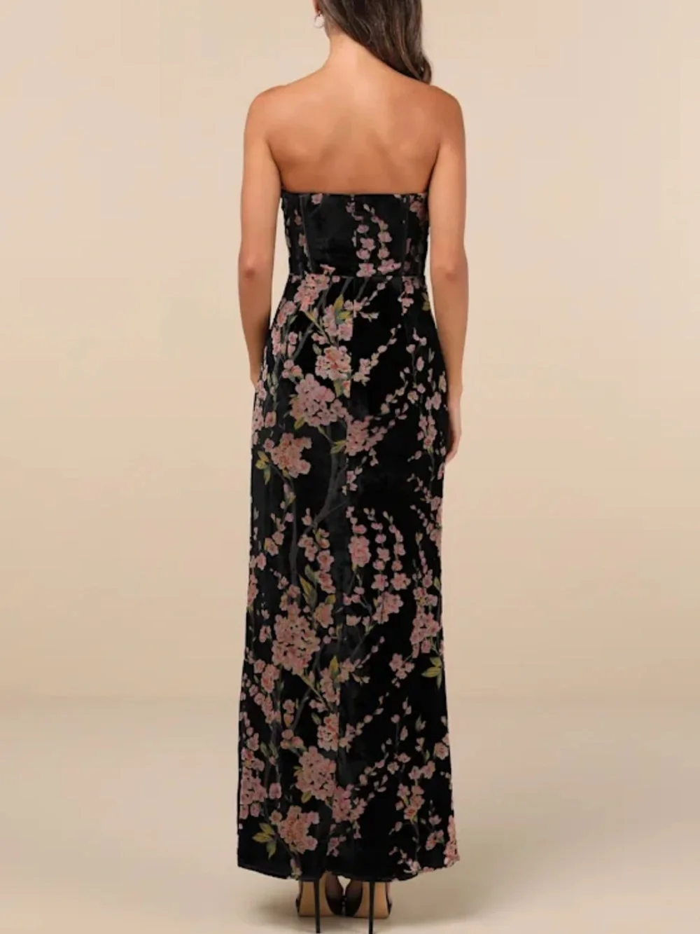NWT Lulus Luxurious Allure Black Burnout Velvet Strapless Maxi Dress - Picture 7 of 7